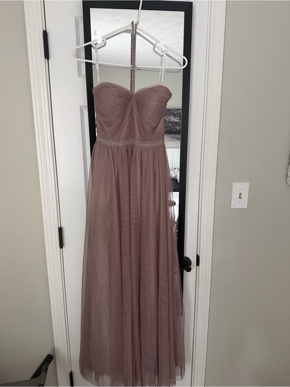 Strapless Dusty Mauve Tulle Evening Gown
